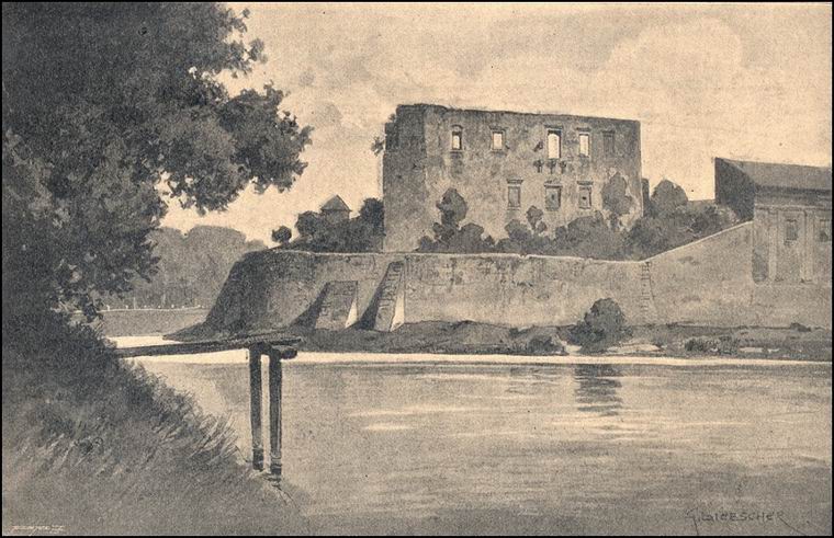 Hrad a zámecká vež, kolem roku 1890 (kresba od Karla Liebschera,)