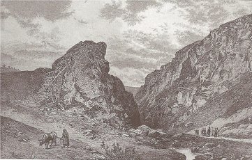 Historický obrázek - souteska Džbán od V (Šubrt - Borovský et al. 1887)
