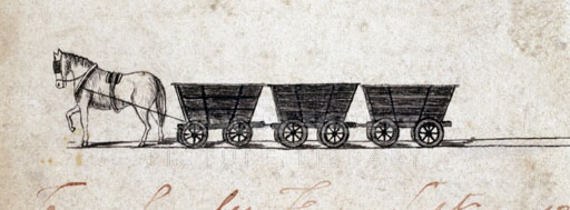 Nákres prázdných nákladních vagónu koněspřežky