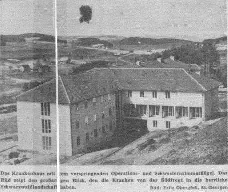 Bild des Städtischen Krankenhauses St. Georgen aus der Tageszeitung zur Eröffnung 1954