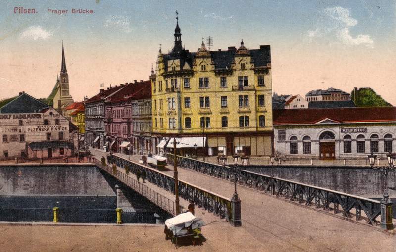 Ocelovy most na historicke pohlednici