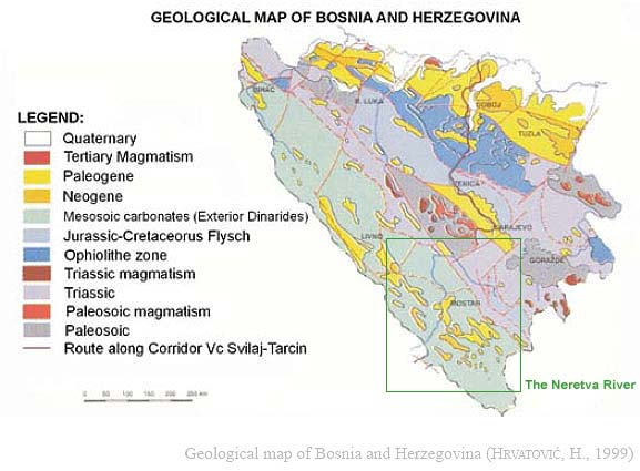 dinaric alps map. Geological map of Bosnia and