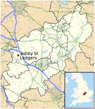 Northamptonshire map highlighting Ashby St Ledgers