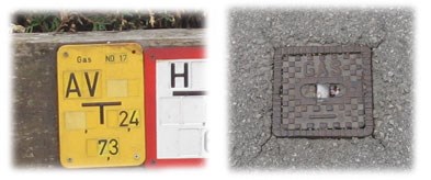 Hinweisschild und Deckel / gas line sign and lid