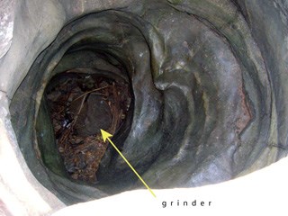 View inside a pothole with a grinder at the bottom