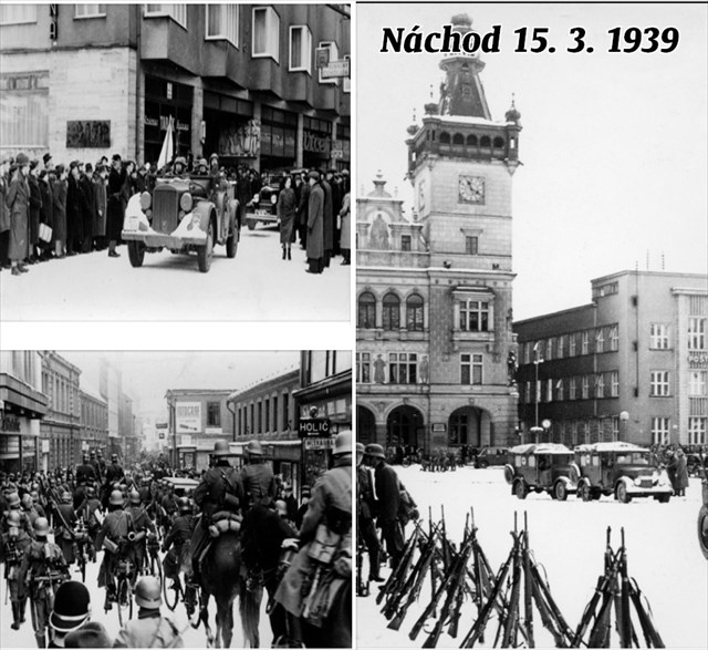 začátek a konec Kamenice v Náchodě + náměstí 15.3.1939
