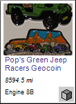 Pop's Green Jeep Racers Geocoin