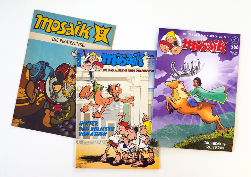 Drei MOSAIK-Ausgaben (von 1982, 1994 und 2023)