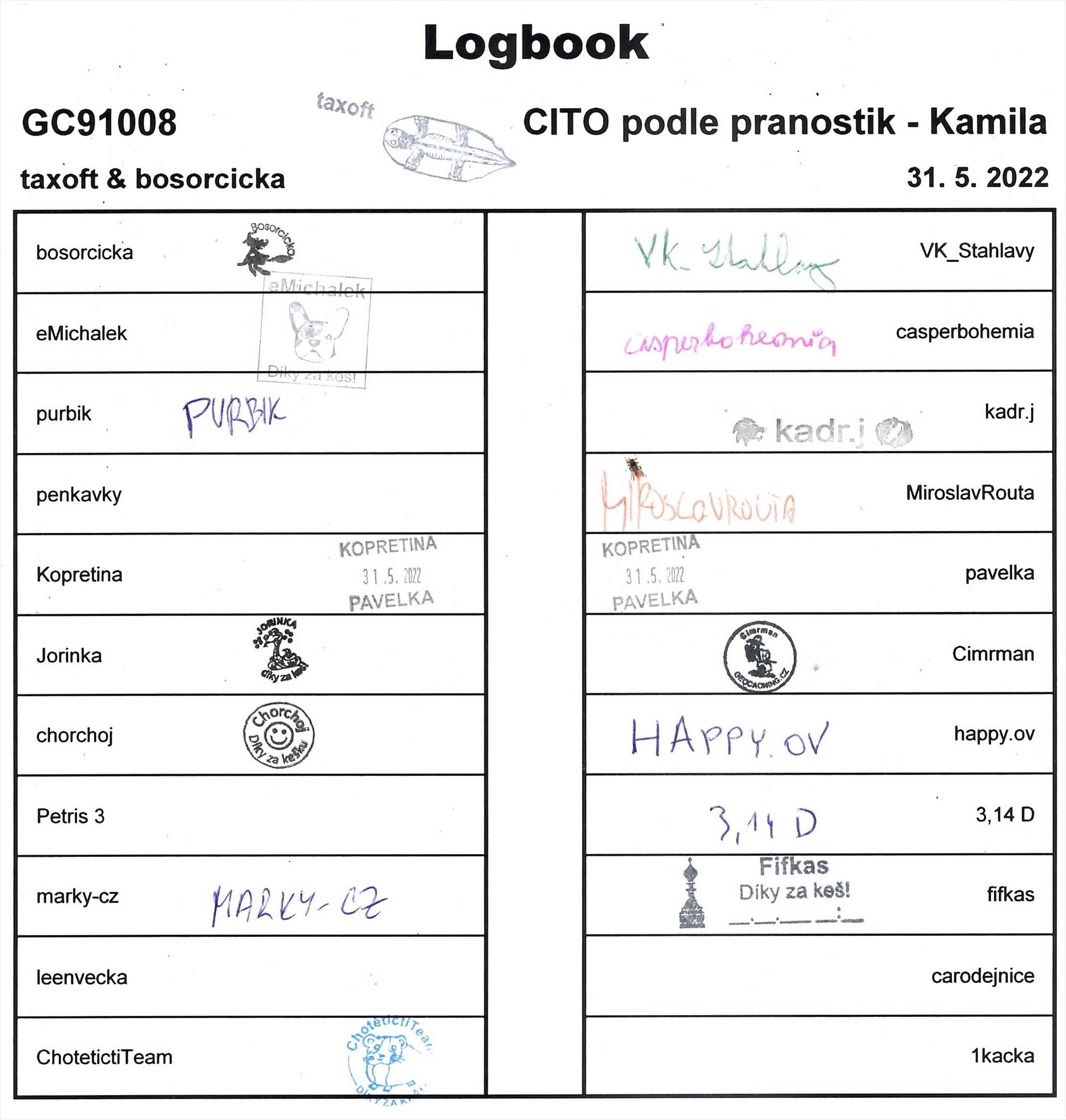 GC91008 - CITO podle pranostik - Kamila - logbook