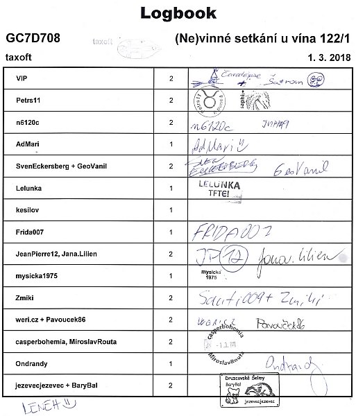 GC7D708 - (Ne)vinné setkání u vína 122/1 - logbook