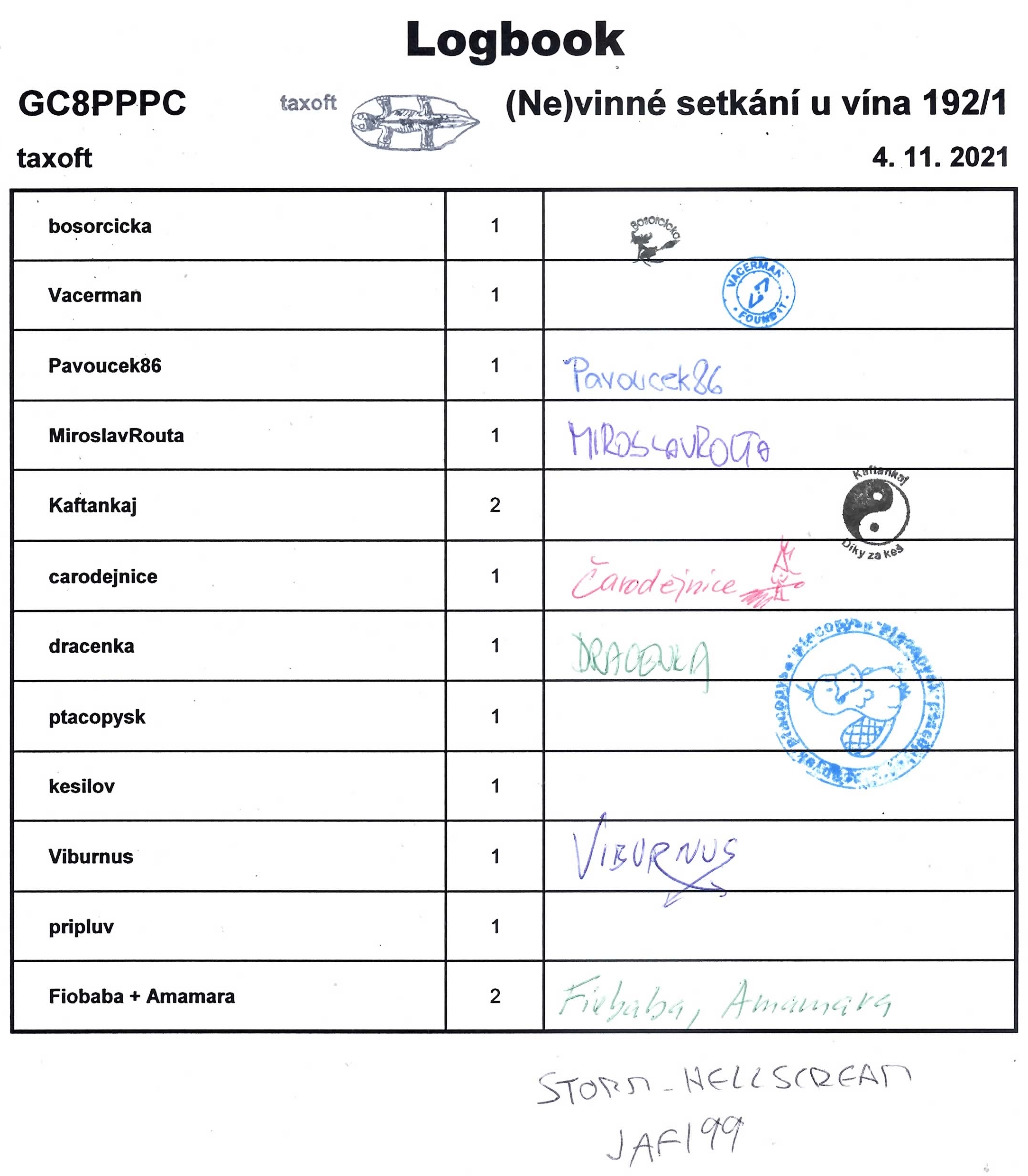 GC8PPPC - (Ne)vinné setkání u vína 192/1 - logbook