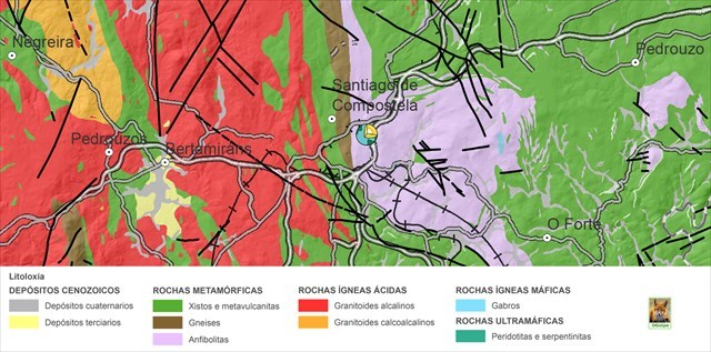 Mapa litolóxico da bisbarra de Santiago