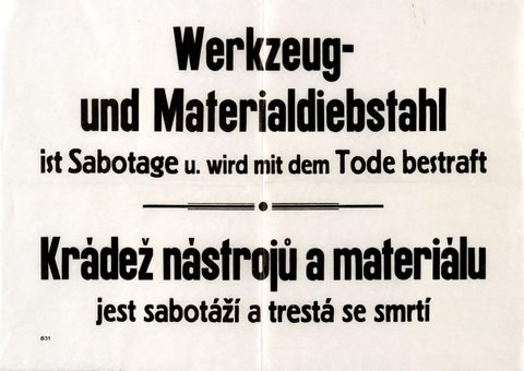Výstraha před krádeží nástrojů a materiálu. Státní oblastní archiv v Praze, ČKD, a. s., nezprac.