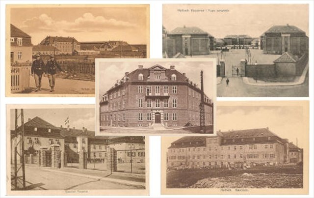 Collage with old barracks photos