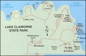 Layout map of Lake Claiborne SP.