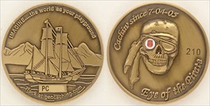 Eye of the Pirate Geocoin Antique Gold