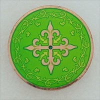4 Musketeers Micro Geocoin pol copper lime front