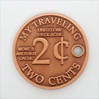 My Traveling 2 Cents Geocoin front