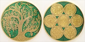 Celtic Tree of Life Geocoin - Green on Gold (LE223