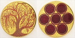 Celtic Tree of Life Geocoin - Red in Gold (Error)