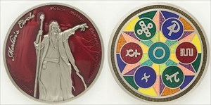 Merlin&#8217;s Circle Geocoin - Red - Silver - RE