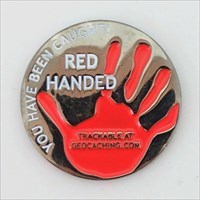Red Handed Geocoin black nickel front