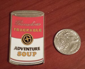 Trackable Soup Geocoin red white
