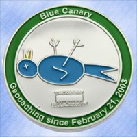 Blue Canary Geocoin front