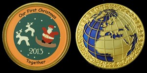 My World Geocoin - Our First Christmas 2013