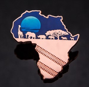 African Safari Geocoin shiny copper blue front