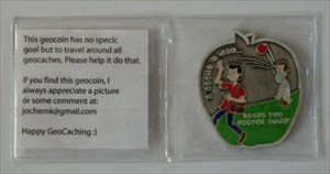 Picture of geocoin which wants to travel around.