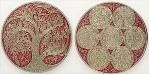 Celtic Tree of Life Geocoin - Red on Silver (XLE96