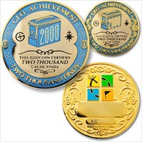2,000 Finds Geocoin (front, back, pin)