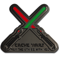 Cache Wars May the 4th Be with you Geocoin black n