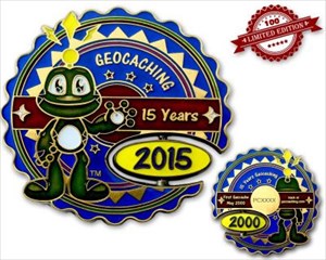 15 Years of Geocaching Geocoin blue