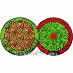 Optical Illusion Geocoin - Psychedelic Green