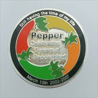 Pepper&#39;s Anniversary Geocoin front