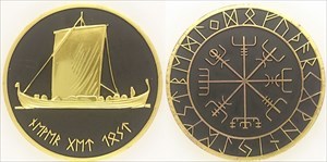 Norwegian Vikings Geocoin - Satin Gold RE 175