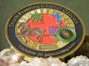 South Pointing Chariot Geocoin front