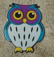Owl-Geocoin-B5-Y Yellow Purple Beach