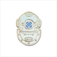 Deep Diving Caching Geocoin gold glow front