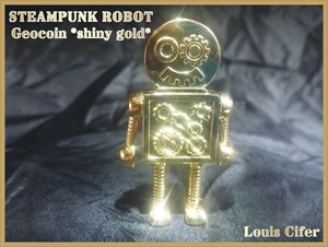 Steampunk Robot Geocoin *shiny gold*