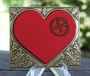 Steampunk Heart Geocoin Red antik bronze front