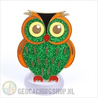 Owl Geocoin Lucky Green 1v50 front
