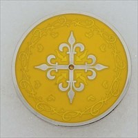 4 Musketeers Micro Geocoin nickel yellow front