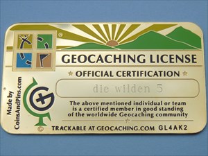 Geocaching License die wilden 5 Vorderseite