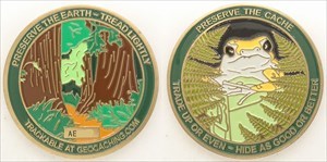 Forest Cache Frog Geocoin - Antique Gold