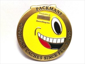 Packman5 Geocoin antik gold back