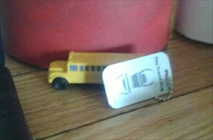 Travel bug tag with school bus