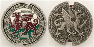 Welsh Dragon Spinner Geocoin - Antique Silver